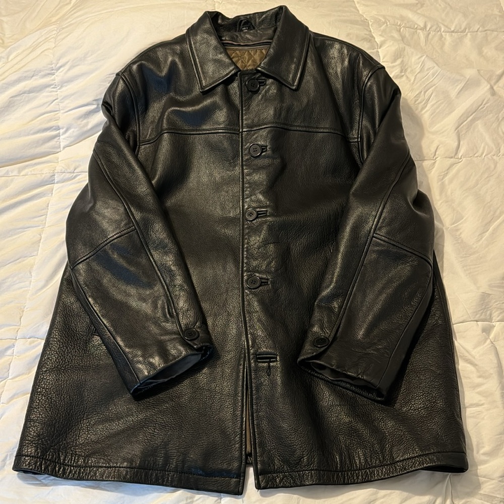 Genuine Leather Jacket/Trench Coat in blackl